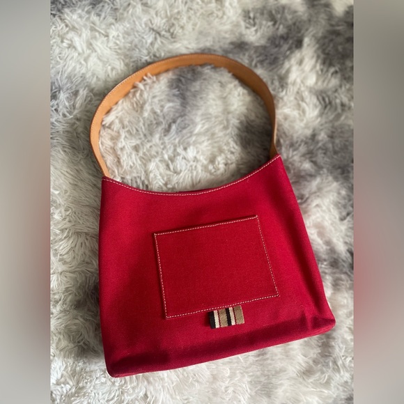 Burberry Red Canvas Shoulder Bag with Tan Strap almost like new - Picture 1 of 6